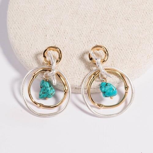 Turquoises Earrings Vintage Jewelry Natural Stone Earrings For Women Round Circle Drop Earrings Charm Pendants Earring Women