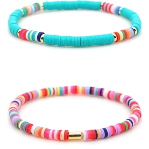 Bohemian Polymer Clay Charm Bracelets Fashion Female Bead Wrist Jewelry Boho Wristband Gift for Best Friend Couple Bracelet