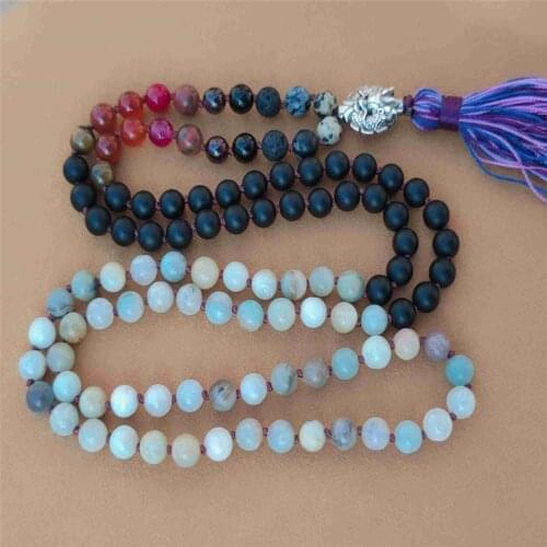 8MM 108 Amazonite Gemstone Beads mala Knot Chakras Necklace Healing Spirituality Buddhism Classic Bless Mental Yoga Elegant