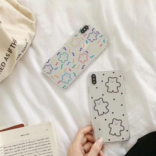 INS Korea super fire candy color bear phone case For iphone Xs MAX XR X 6 6s 7 8 plus cute wave point clear color TPU back cover