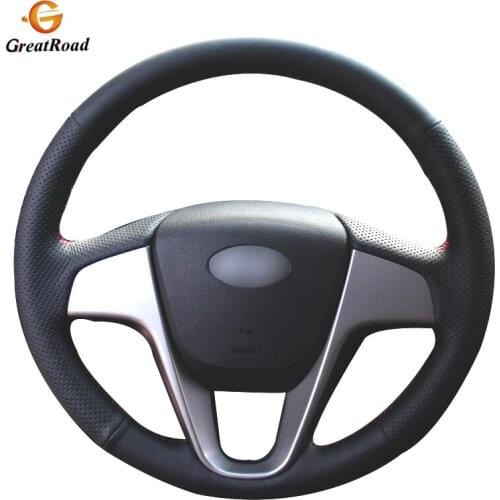 Black Genuine leather Car Steering Wheel Cover for Hyundai Solaris (RU) 2010-2016 Verna 2010-2016 i20 2009-2015 Accent