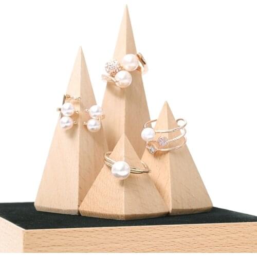 The Pyramid Shape Solid Wood Ring Display Stand Ring Display Showcase Jewelry Display Holder