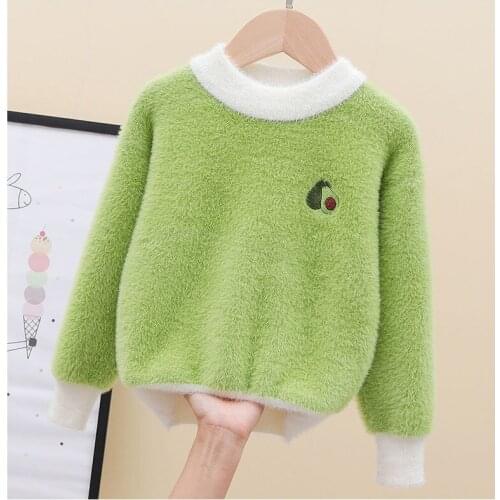 2020 Childrens Sweater Winter Toddler Girls Sweaters Korean Kids Autumn Clothes Fashion Fur Fleece Solid Color Students Swearer