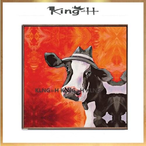 Hand Painted Pop Art Water Color Cow Oil Paintings On Canvas Modern Animal Cow Wall Pictures For Living Room Decoration Home