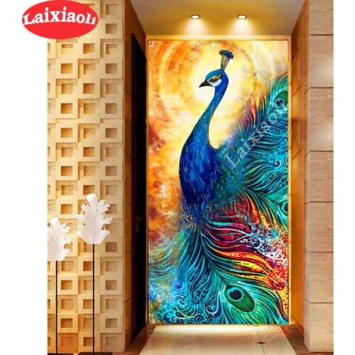 5d photo Round Diamond Painting Beautiful peacock, porch decoration Full Drill Square Mosaic Handmade Embroidery Gift large art