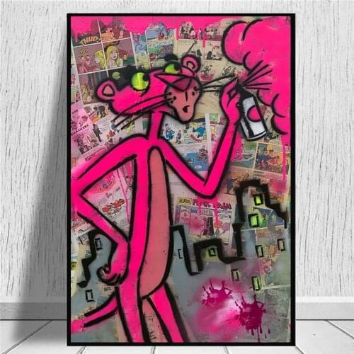 Graffitti Street Art Canvas Posters and Prints Pink Leopard Animal Pop Cartoon Painting on The Wall Spray Can Picture Home Decor