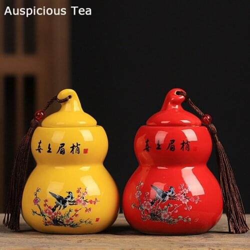 Chinese Ceramic gourd Tea Caddy Portable Sealed Jar travel Tea Caddy Storage Spice Tea Boxes Candy storage tank Home Accessories