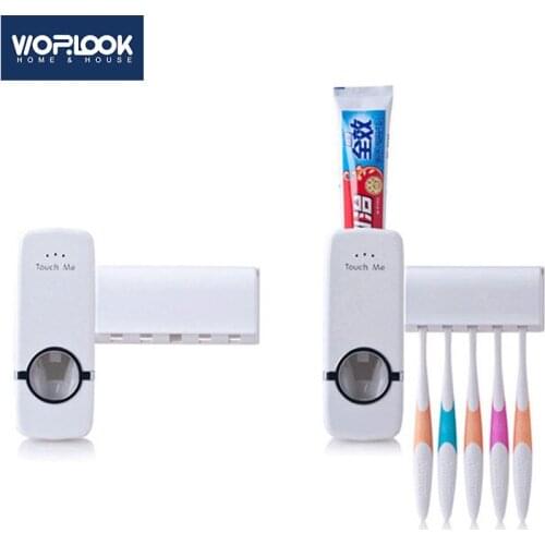 Korean High Quality Automatic Toothpaste Dispenser Set 5 Toothbrushes Holder Wall Mount Bathroom Supplies Toiletries Red White