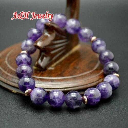 Grade AA 10mm Natural Crystal Round Beads Rose Gold Spacer Charms Stretch Bracelet For Women Jewelry 5pc/lot