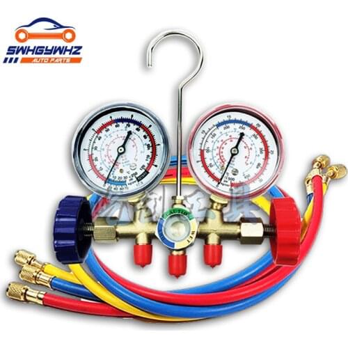 Refrigerant Manifold Gauge Air Condition Refrigeration Set Air Conditioning Tools with Hose and Hook for R22 R134A