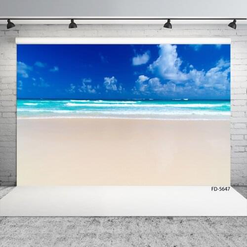 Sea Beach Blue Sky Scenic Photographic Background Vinyl Cloth Fond Backdrop for Children Baby Portrait Photoshoot Photo Studio