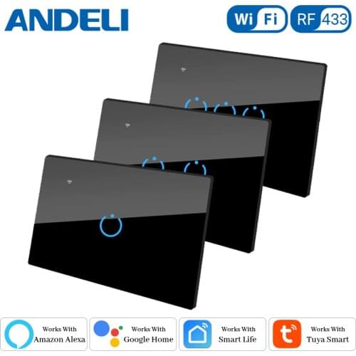 Wifi Wall Smart Switch US Standard Glass Touch Panel Support Tuya/Smart Life APP Remote Control ，Alexa Google Home Voice Control