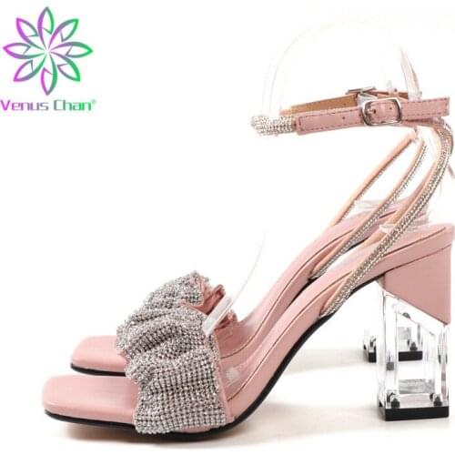 Latest African Women Wedding Shoe Decorated with Rhinestone Open Toe Pumps 2021 Fashion Women Ladies Dress Shoes Patent Leather