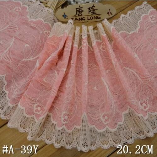 Wholesale 35 Yards 20cm Width Pink with Apricot Elastic Lace Fabric Double Colors Stretchy Lace Trim DIY