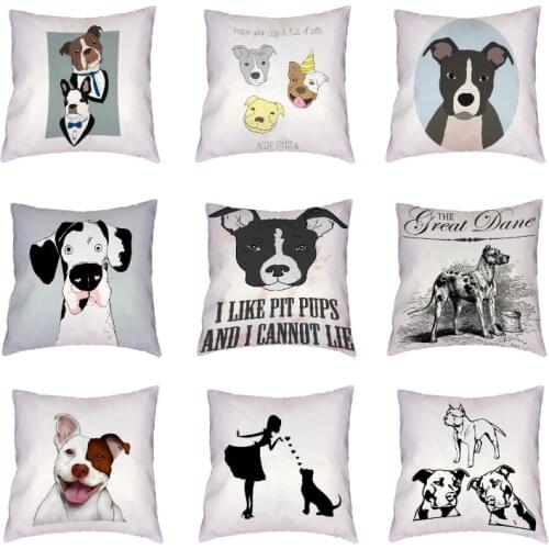 Naughty Great Dane White Cushion Cover Print Home Decorative Cartoon Pugs French Bulldog Girl Love Throw Pillow Cases Peach Skin