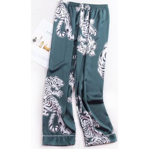 Faux satin silk new pajamas mens spring and Summer Thin single trousers sleep pants home pants Tiger Print Long Sleepwear