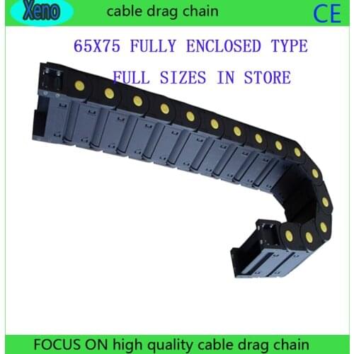 Free Shipping 65*75 1 Meter Fully Enclosed Type Plastic Towline Cable Drag Chain Wire Carrier With End Connects For CNC Machine