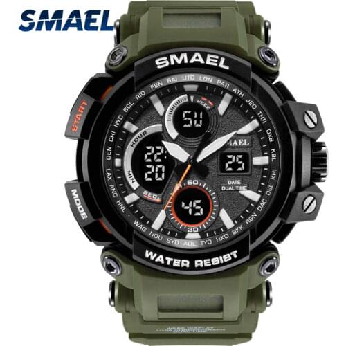 SMAEL Sport Watch for Men New Dual Time Display Male Clock Waterproof Shock Resistant Wristwatch Digital 1708 Military Watch Men
