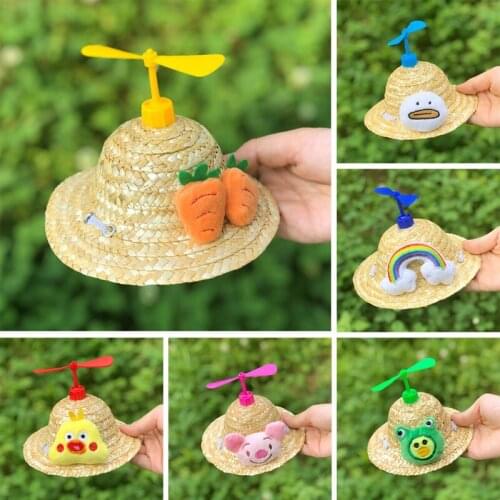 Cute Bamboo Dragonfly Pet Dog Cat Cool Straw Hat Sun Hats Puppy Supplies Dogs Cats Caps Photography Props Pet Accessories