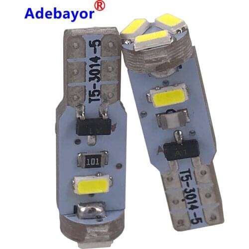 2pcs T5 Canbus Free Error Wedge Car LED Bulb 3014 5 SMD Lamp Interior Dashboard Gauge Light Red Green Yellow Ice blue Pink