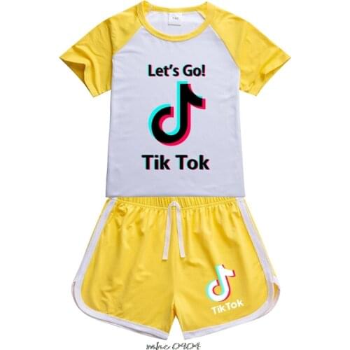 Tik Tok Girls Clothing Sets New Summer Short Sleeve T-Shirt + Shorts 2Pcs for Kids Clothing Sets Children Clothes Suits 2-16Year