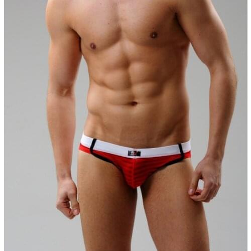2020 New Men Sexy GAY Underwear Low-rise Underwear Bikini Panties Transparent Stripe Hot Silky Shiny Slim Mesh Low Waist briefs