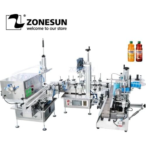 ZONESUN ZS-FAL180C7 Automatic Filling Capping Labeling Machine U Shape Conveyor For Juice Beverage Soda Water Beer Foamy Liquid