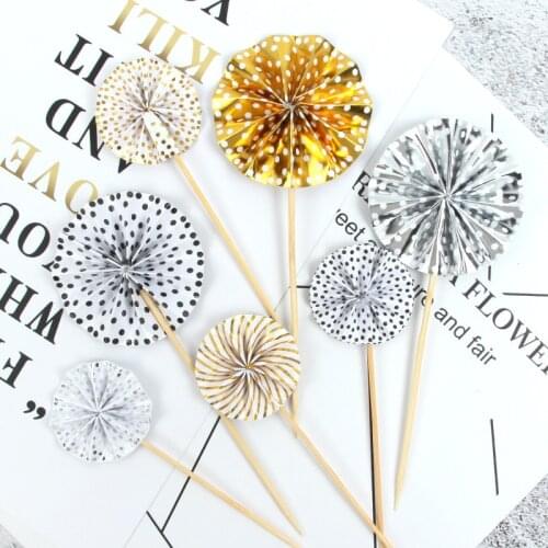 4pcs Glitter Flower Wedding Cake Topper Circle Dots Happy Birthday Cupcake Topper For Cake Decoration Baby Shower Party Supplies