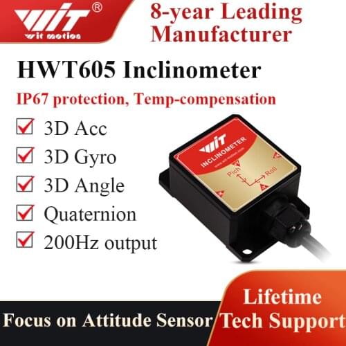 High-Precision Inclinometer HWT605 Military-Grade Accelerometer+Angle+Gyro, MPU9250 IMU, Temperature Compensation, Tilt Angle