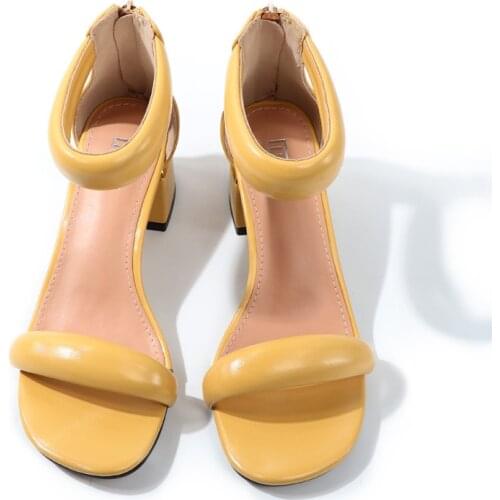 Women Pump Sandals Summer Open Toe High Heels Low Block Heel Shoes Ankle Strap High Sandals Zipper Wrap The Heel One Word hy189