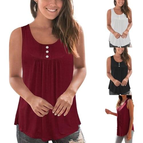 Fashion Button Decoration Strap Fashion Women Solid Color Sleeveless Tops Button Pleated Casual Pullover Vest Top Female 2021