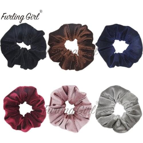 Furling Girl 1 PC Soft and Lubricated Corduroy Velvet Hair Scrunchies Strip Elastic Hair Bands for Women Hair Ponytail Holder
