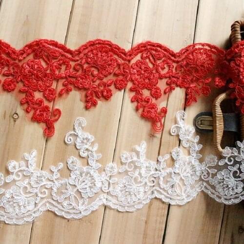 1 Yard Beautiful Fabric Luxury French Laces Ribbon DIY Crafts Bridal Ivory White Red Lace Trim Sewing Garment Accessories