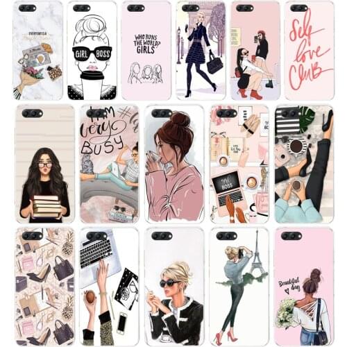 35AA Girl Boss Pink Women Cartoon Soft TPU Case Cover For Huawei Honor 10 10 Lite 20 20 PRO Lite