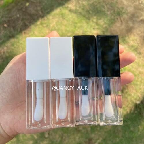6ml luxuy white black empty square lip gloss tubes with special big wand lip oil tube clear bottle lipstick tubes