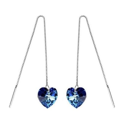925 Sterling Silver Blue Ocean Heart Elegant Fashion Zircon Ear Pendant Drop Earrings Jewelry Earrings for Women Gift 2020 New