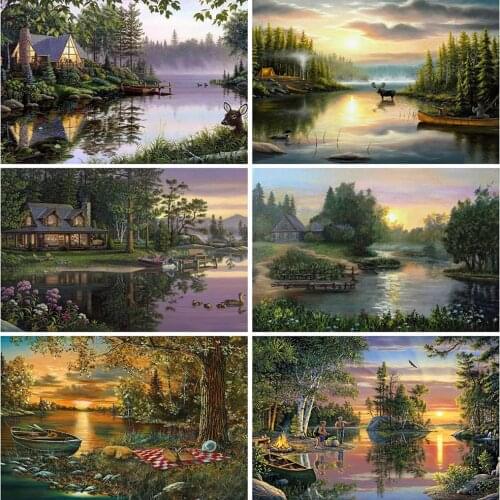 EverShine Diamond Painting DIY Landscape Full Drill Square Diamond Embroidery Lake Picture Of Rhinestones Mosaic Handicraft