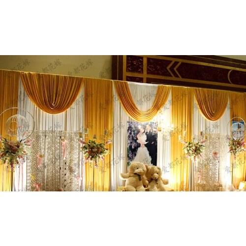 White wedding stage backdrops decoration romantic wedding curtain with gold swags