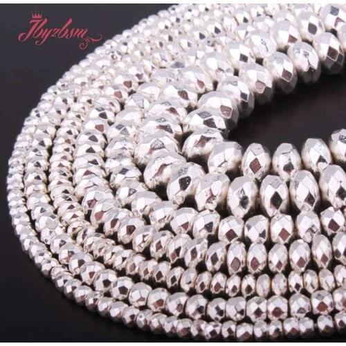 Natural Hematite Heishi Faceted Silver Stone Beads 2x3/2x4/4x6/5x8mm For DIY Necklace Bracelet Jewelry Making 15" Free Shipping