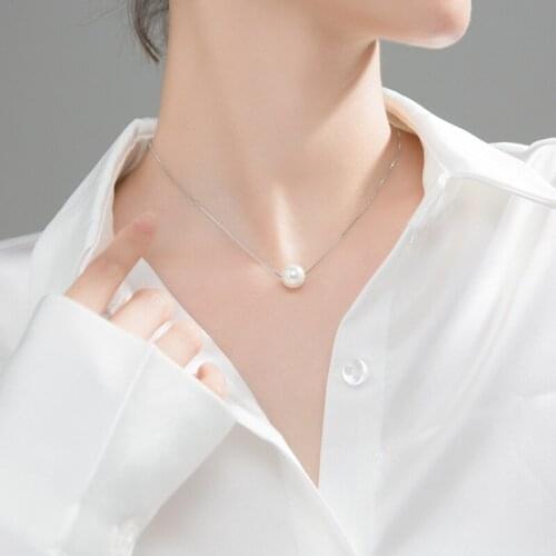 Pure S925 Sterling Silver Box Chain Single Shell Beads Pendant Necklace for Women Elegant Lady Daughter Gift Fine Jewelry Female