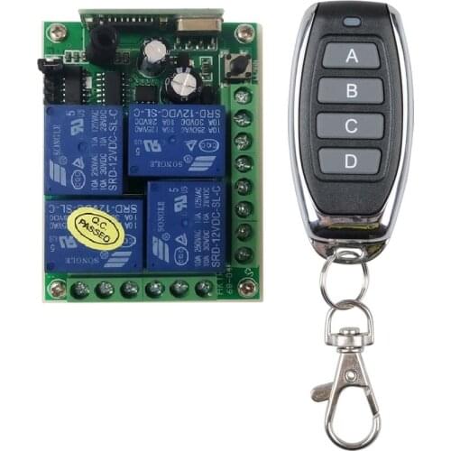 DC12V 24V 4CH 4 CH Wireless RF Remote Control Light Switch 10A Relay Output Radio Receiver Module+Transmitter Garage Doors/lamp