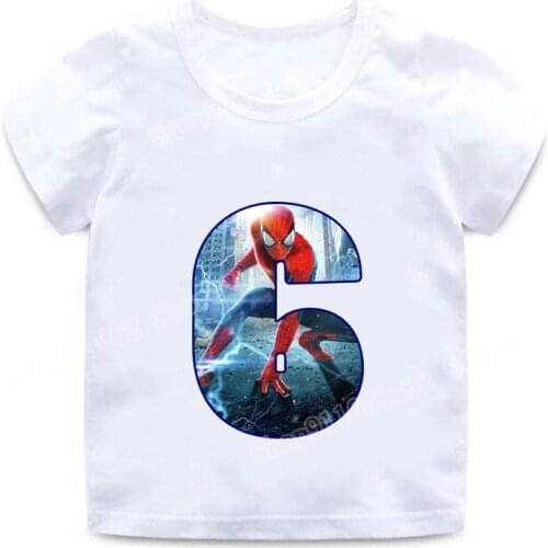 Marvel Children T-shirt Spiderman Number 1-9 Kids Clothes Boys Graphic T Shirts Tops Tees Clothing Toddler Birthday Gifts Wear
