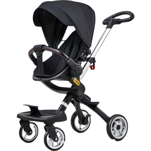 Baby Four Wheels Stroller Travel Reversible Toddler Trolley Can Sit and Lie Folding High View Stroller Newborn Baby Bassinet
