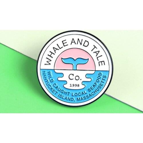 Whale And Tale Enamel Pin Whale Ocean Sunset Protect Animal Round Brooches Bag Clothes Icon Badge Jewelry Lapel Pins Brosche