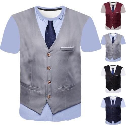 3D T Shirt Funny Fake Suit Tuxedo Bow Tie 3D Printed T Shirts Men Summer Fashion Short Sleeve Streetwear Fake Suit Vest Tshirt