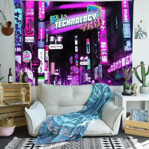 Simsant Japanese Street Tapestry Teddy Bear Destroyed City Art Wall Hanging Tapestries for Living Room Home Dorm Decor