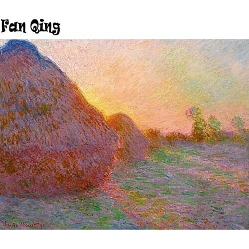 DIY 5d Diamond Painting Haystacks Claude Monet Diamond Mosaic Cross stitch Square/ Round Diamond Rhinestone Home decor picture