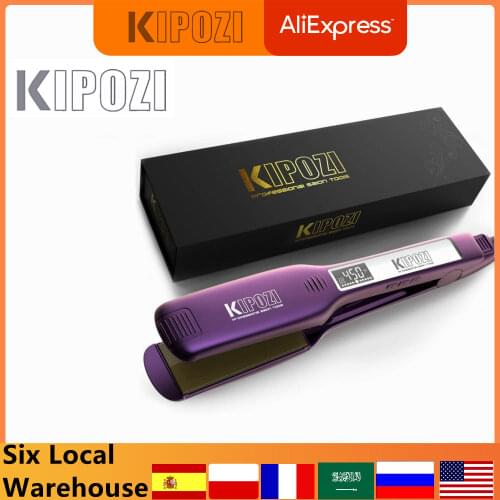KIPOZI Professional Hair Straightener Steam Iron Fast Heating 1.75 Inch Wide Plates Flat Iron Curling Iron Styling Tool with LCD