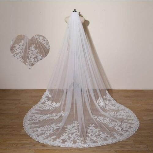 Celestial Flower Lace Wedding Veil, Ivory Royal Cathedral Veil, Flowers Bride Veil, Lace Applique Veil, Chapel Length Veil, Prin