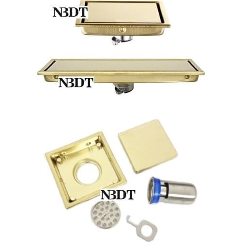 SUS 304 Stainless Steel Titanium Gold Square Rectangle Floor Drain Strainer Linear Shower Drainer Deodorize Tile Insert